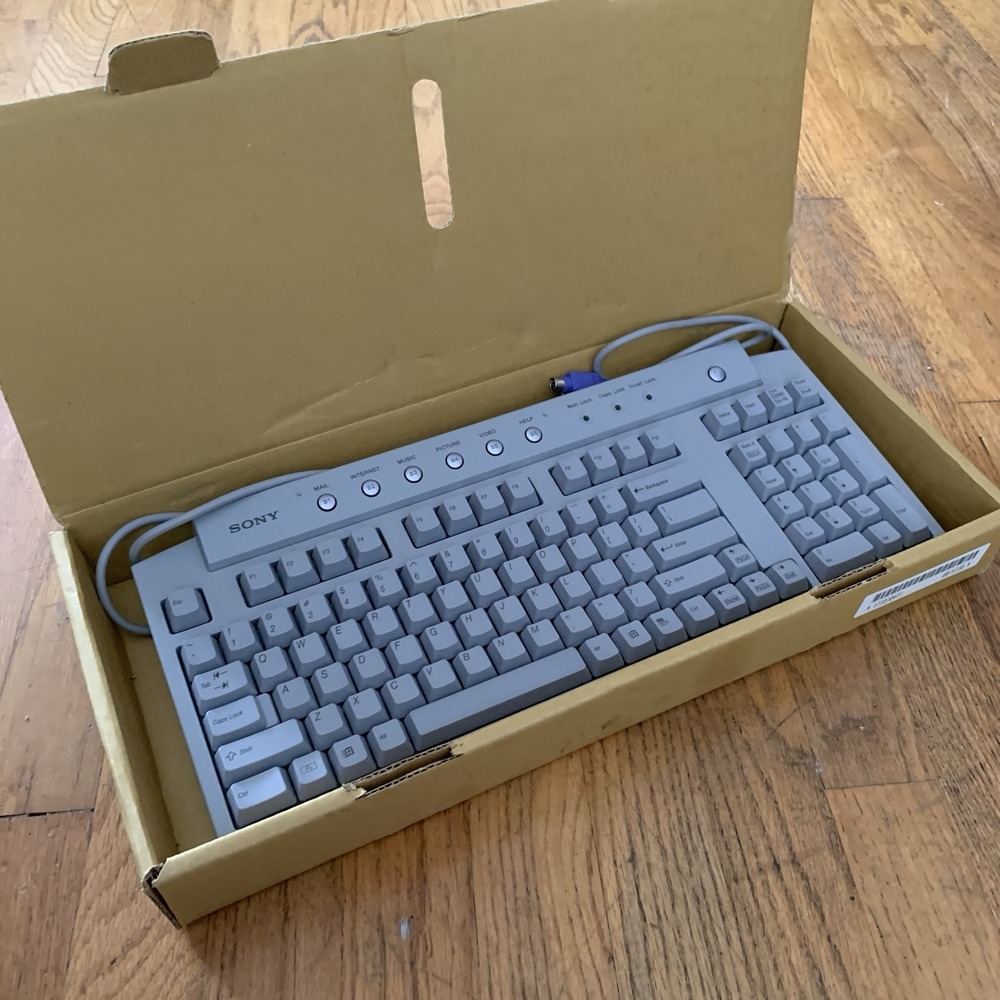 Vtg Sony Computer Keyboard PCVA-KB1P/UA PS/2 Multimedia - Gray